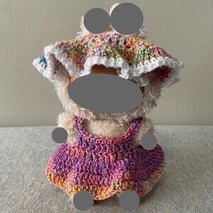 Handmade Crochet Summer Spring Multicoloured Outfit for 17cm Doll 2-Piece Set